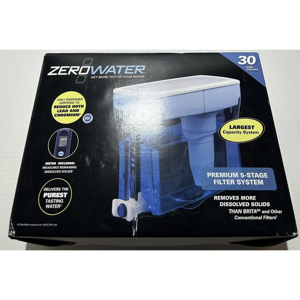 ZeroWater 30 Cup 5 Stage Water Filtration System Dispenser Water Meter & Filter